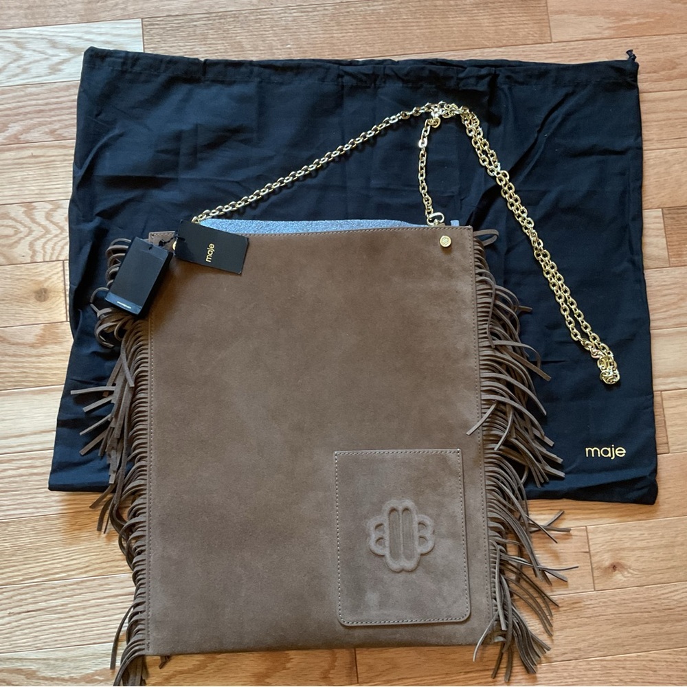 New - Maje suede fringed crossbody bag shoulder bag cowgirl brown bag tan